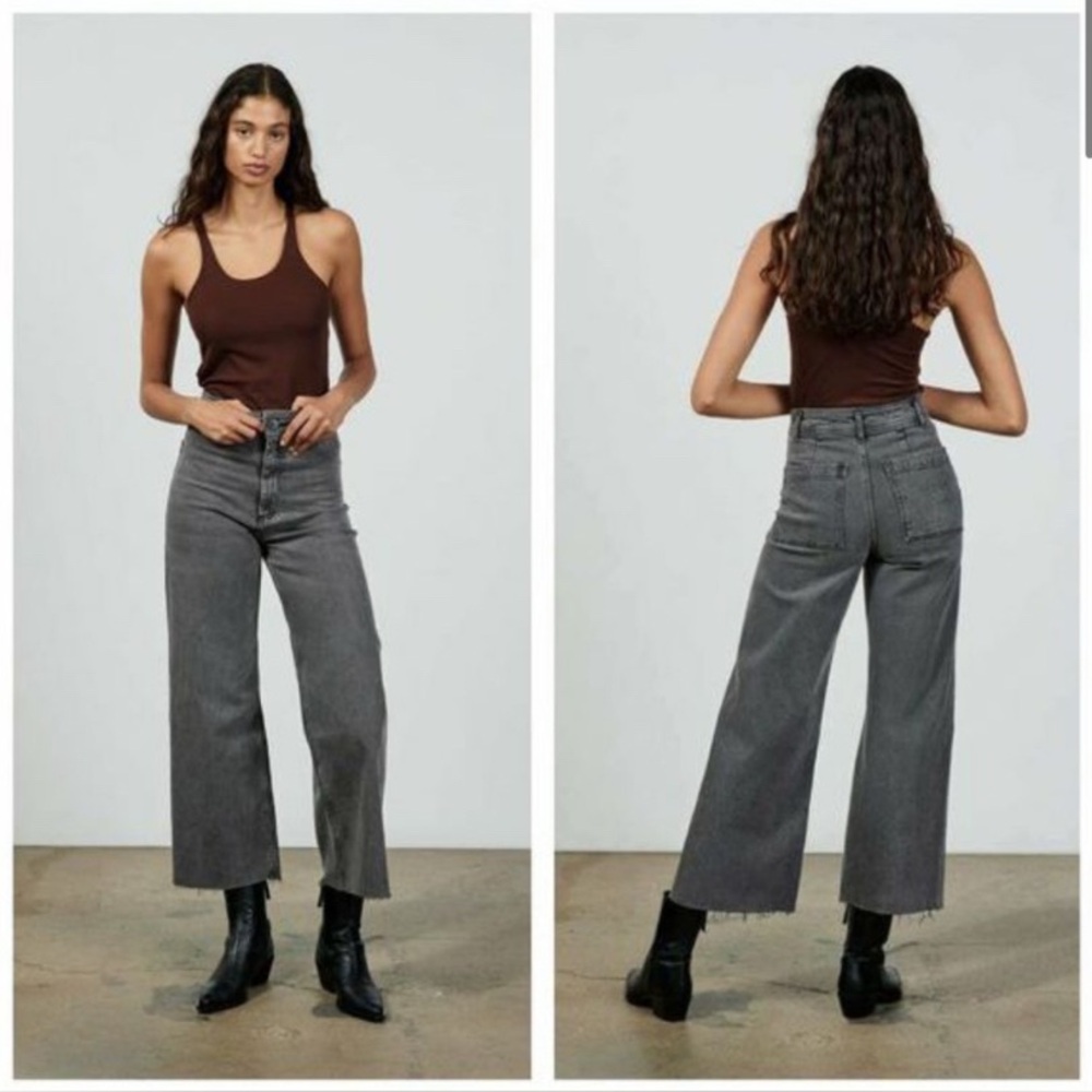 Zara Brown Top and Gray Wide-Leg Pants